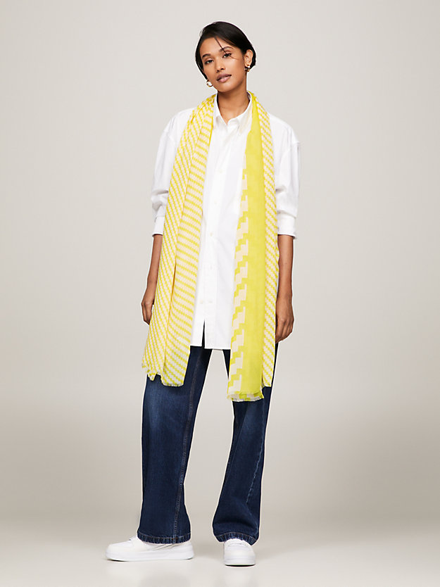 yellow essential jagged stripe logo scarf for women tommy hilfiger