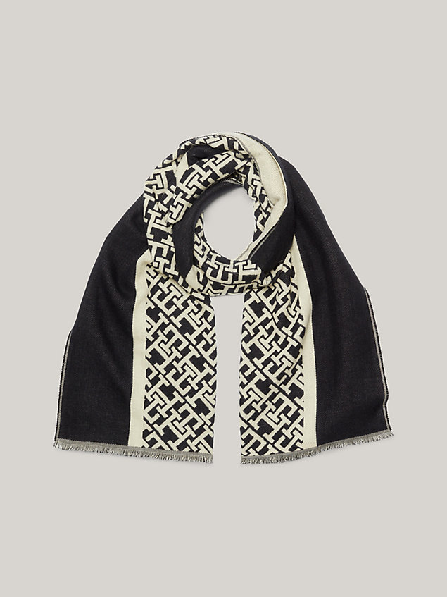 beige essential chic th monogram wool scarf for women tommy hilfiger
