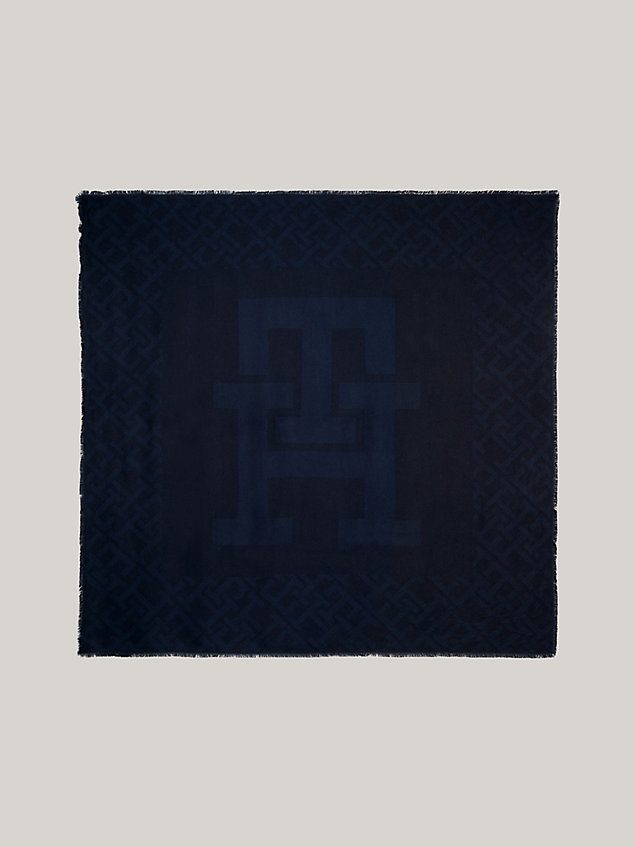 blue essential chic grote sjaal met th-monogram voor dames - tommy hilfiger