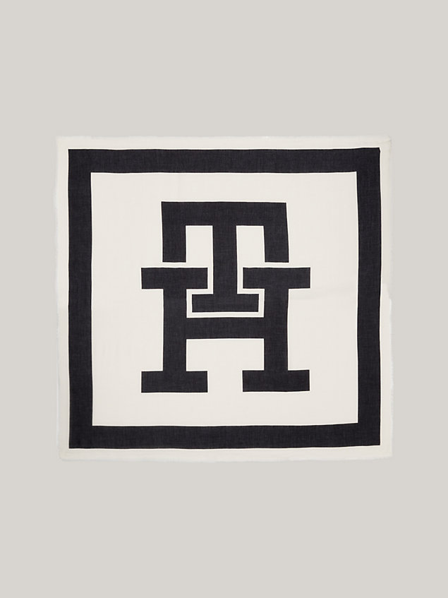 beige sport vierkante sjaal met th-monogram voor dames - tommy hilfiger