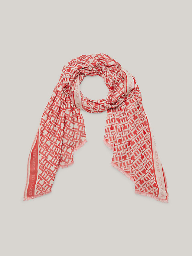 red sjaal met th-monogram en logo voor dames - tommy hilfiger