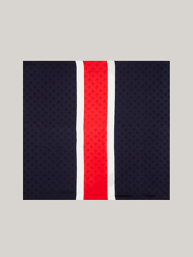 blue th monogram colour-blocked square scarf for women tommy hilfiger