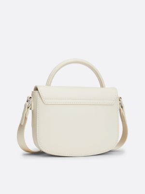 borsa a tracolla con placchetta e logo beige da donne tommy jeans