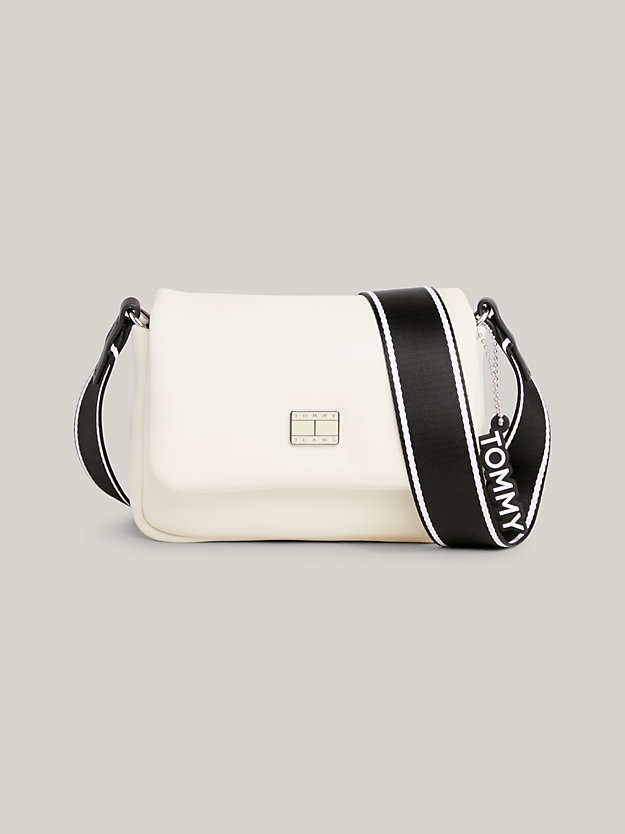 beige logo flap small crossover bag for women tommy jeans
