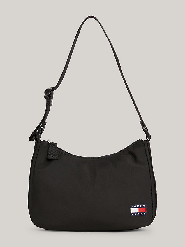black essential schultertasche mit logo-patch für damen - tommy jeans