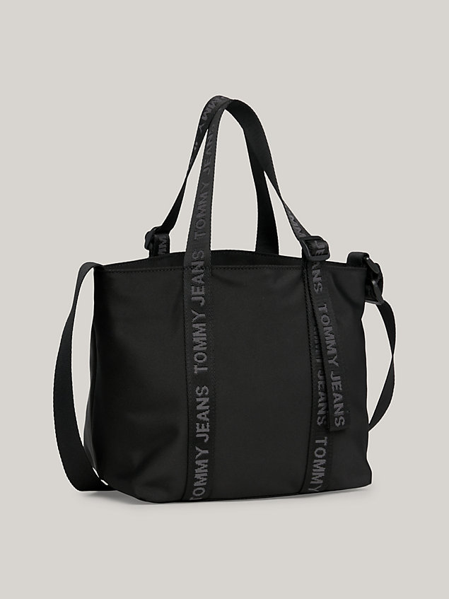 black essential kleine tote-bag mit logo-patch für damen - tommy jeans