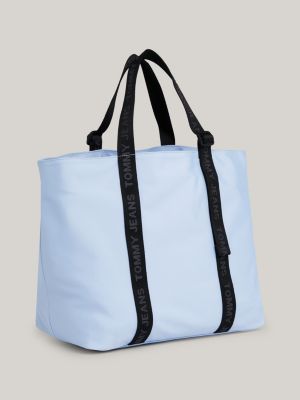 blue essential mittelgroße tote-bag mit logomuster für damen - tommy jeans