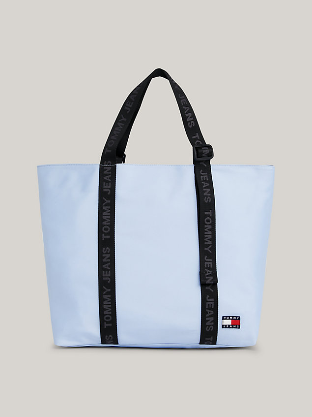 blue essential repeat logo strap medium tote for women tommy jeans