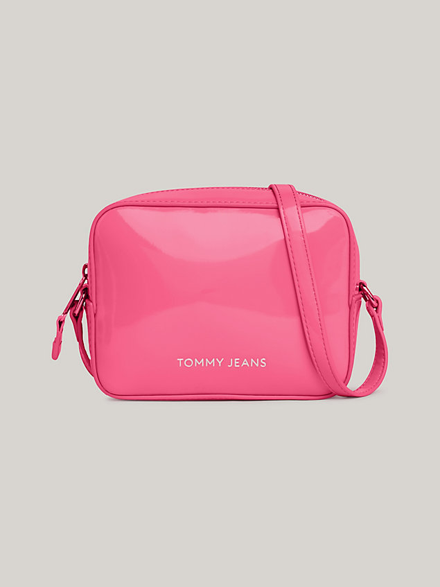 pink essential patent small camera bag for women tommy jeans