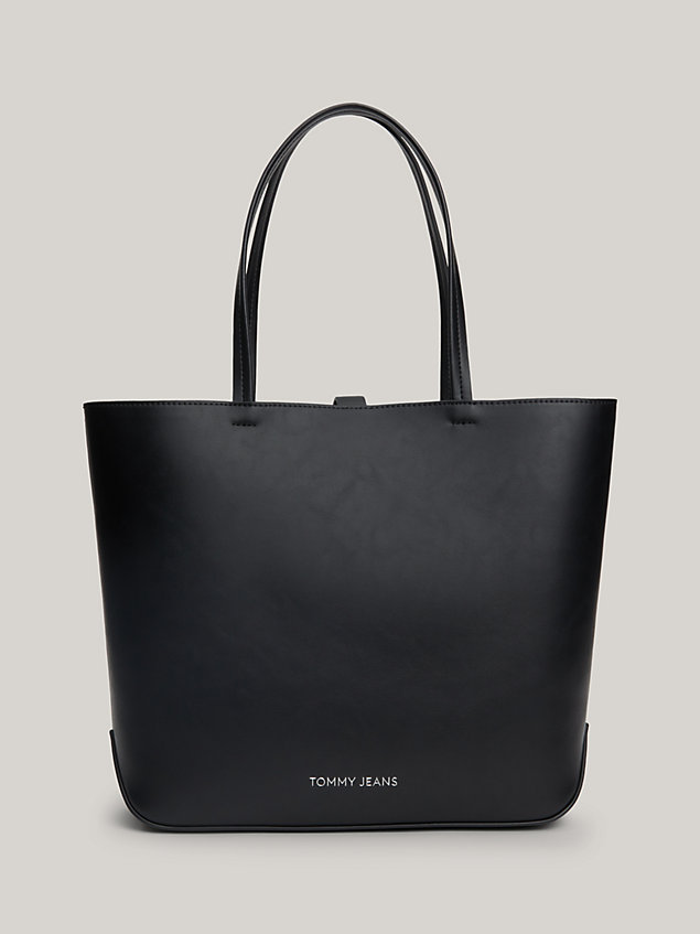 black essential kleine tote-bag mit metall-logo für damen - tommy jeans