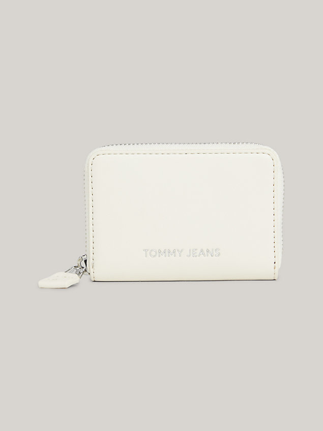 beige essential metallic logo small zip-around wallet for women tommy jeans