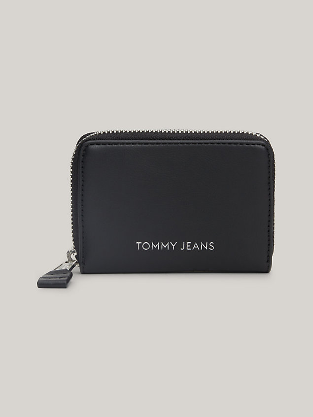 black essential metal logo small zip-around wallet for women tommy jeans