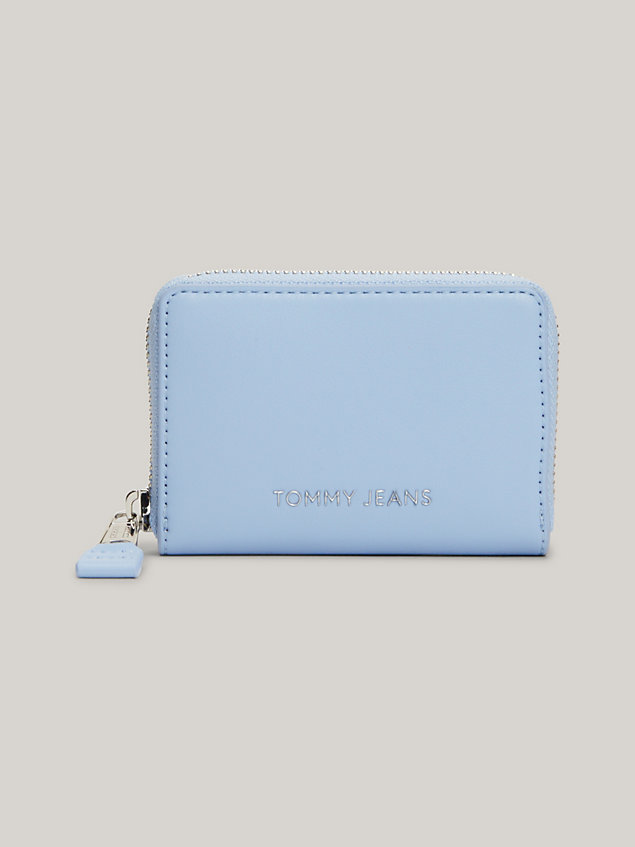 blue essential metal logo small zip-around wallet for women tommy jeans