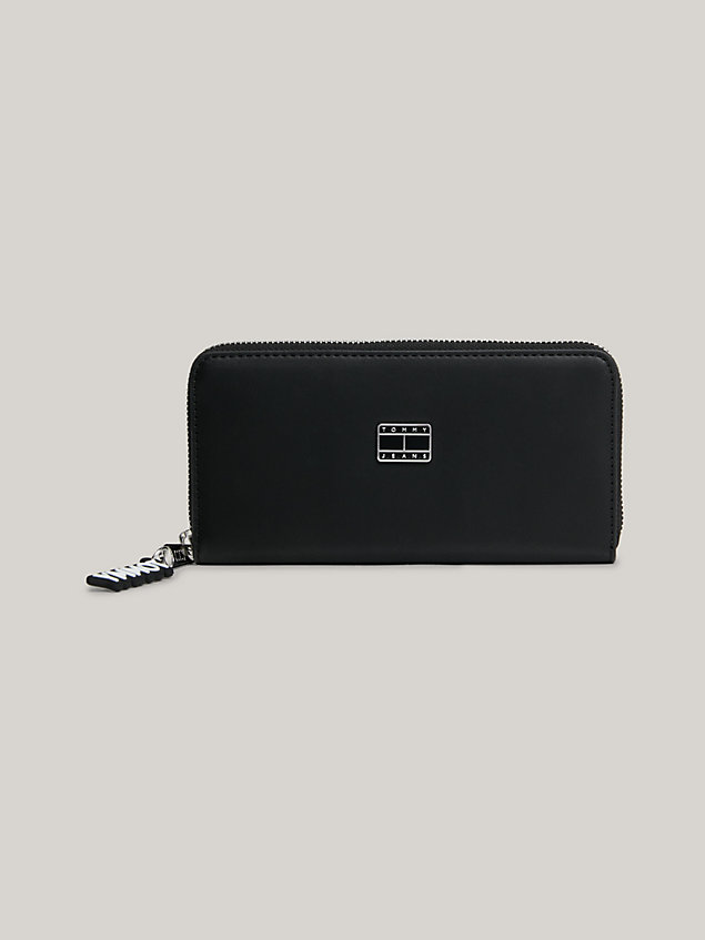 black große reißverschluss-brieftasche mit logo für damen - tommy jeans