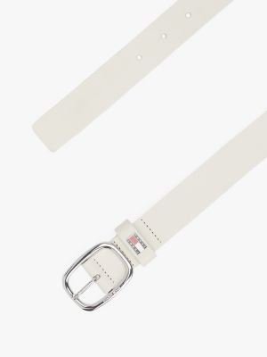 white oval buckle leather belt for women tommy jeans