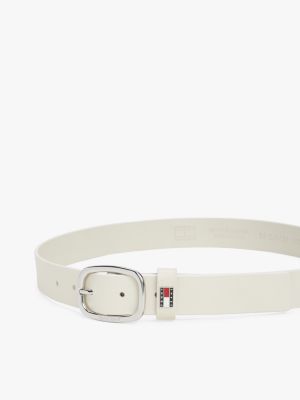 white oval buckle leather belt for women tommy jeans