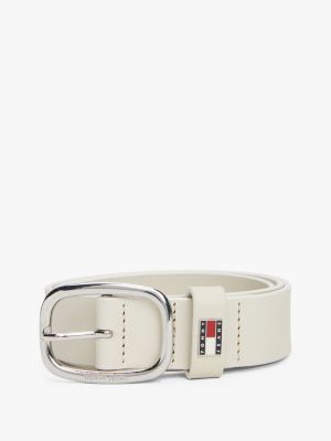 white oval buckle leather belt for women tommy jeans