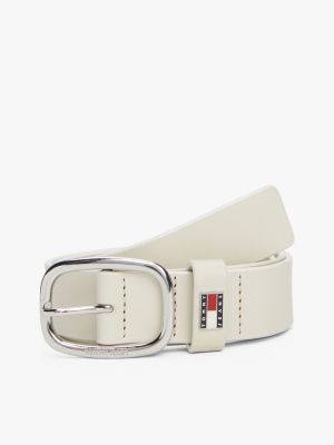 white oval buckle leather belt for women tommy jeans