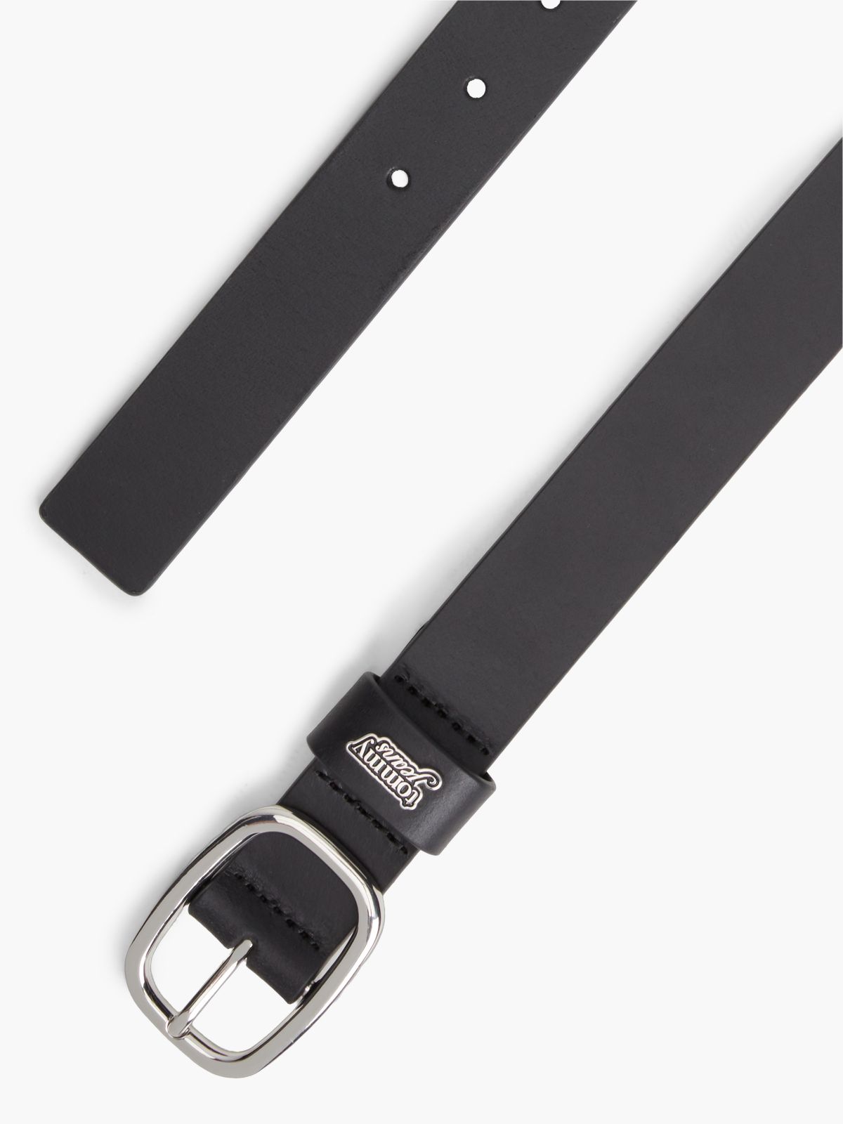 Leather Oval Buckle Logo Plaque Belt — Black