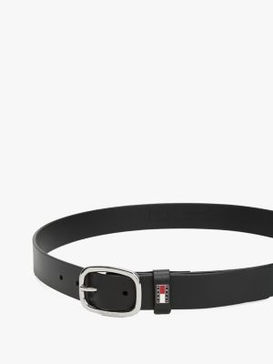 black oval buckle leather belt for women tommy jeans