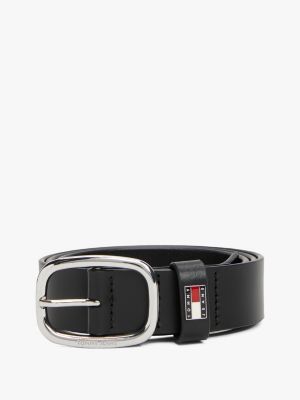 black oval buckle leather belt for women tommy jeans