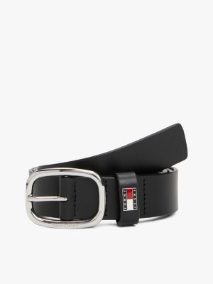 Oval Buckle Logo Leather Belt Black Tommy Hilfiger