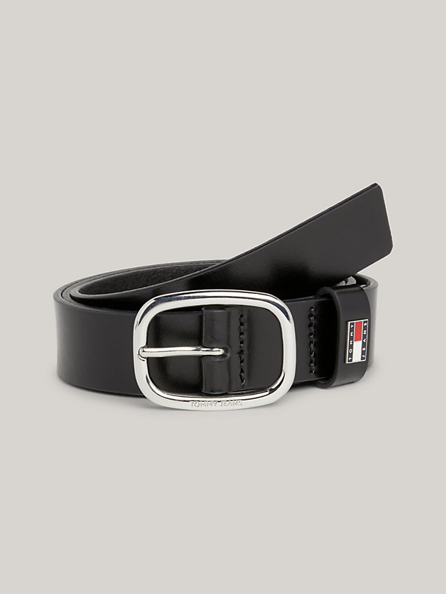 black oval buckle logo leather belt for women tommy jeans
