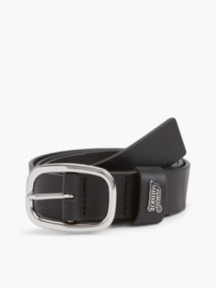 Leather Oval Buckle Logo Plaque Belt — Black 1