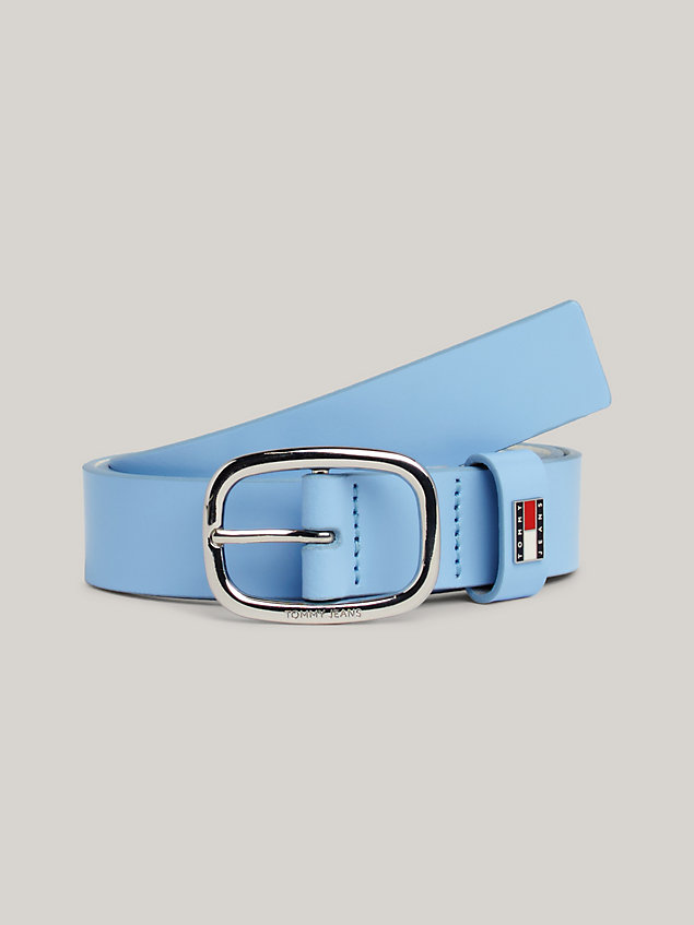 blue oval buckle logo leather belt for women tommy jeans