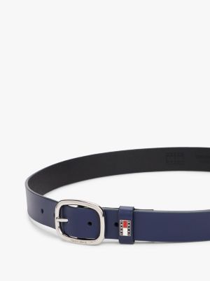 blue oval buckle leather belt for women tommy jeans