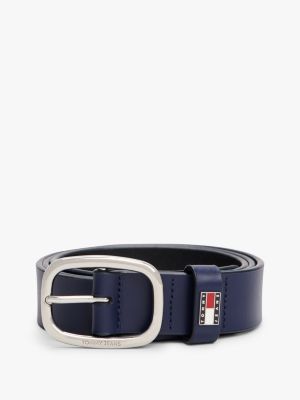 blue oval buckle leather belt for women tommy jeans