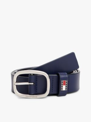 blue leder-gürtel mit ovaler schnalle für damen - tommy jeans