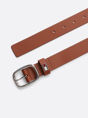 brown oval buckle leather belt for women tommy jeans