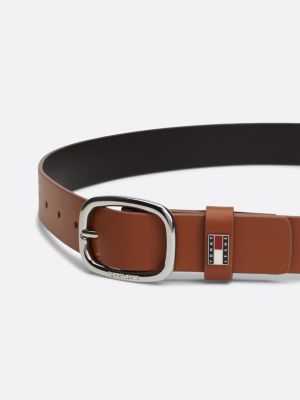 brown oval buckle leather belt for women tommy jeans