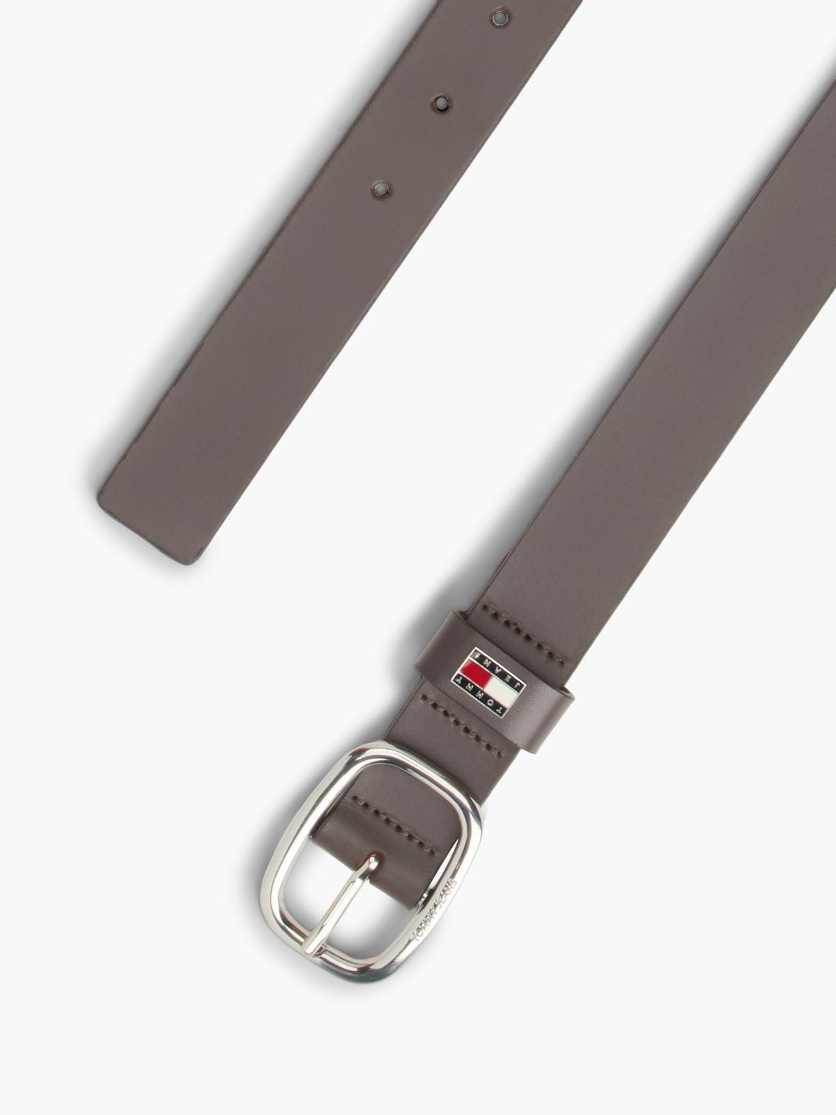 Leather Oval Buckle Logo Plaque Belt — Brown