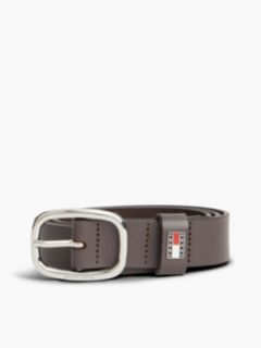 Leather Oval Buckle Logo Plaque Belt — Brown 3