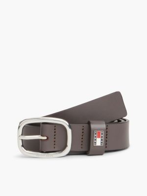 brown skórzany pasek z owalną sprzączką z logo dla kobiety - tommy jeans