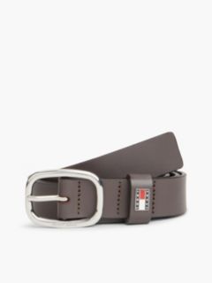 Leather Oval Buckle Logo Plaque Belt — Brown 1