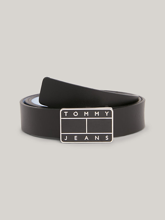 black wende-ledergürtel mit logo für damen - tommy jeans