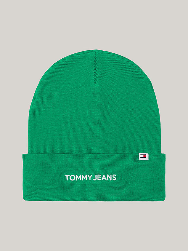 green strick-beanie mit logo für damen - tommy jeans