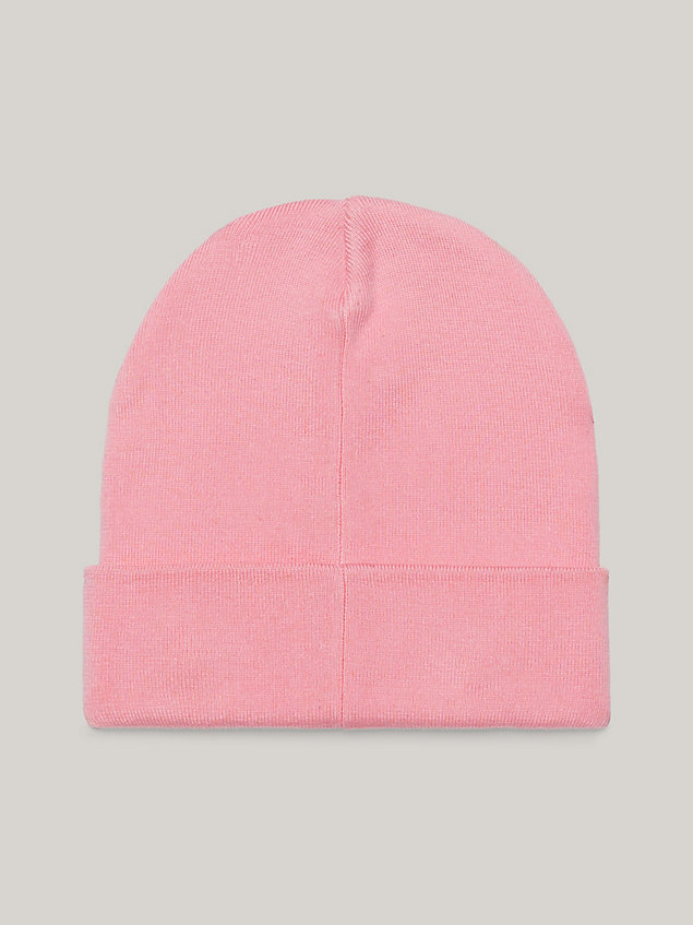 pink logo knit beanie for women tommy jeans
