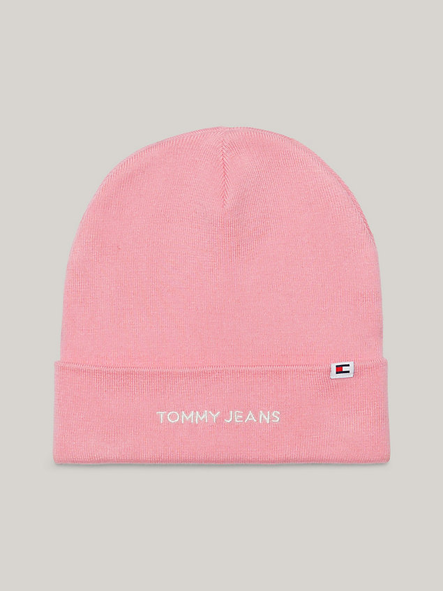 pink strick-beanie mit logo für damen - tommy jeans