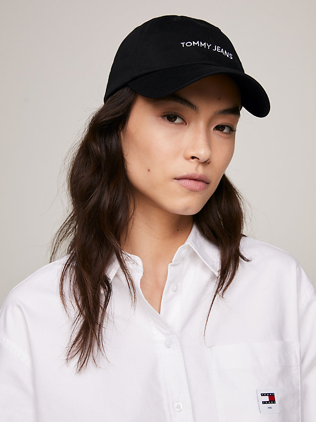 black essential baseball-cap mit logo für damen - tommy jeans