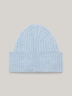 blue strick-beanie mit logo für damen - tommy jeans
