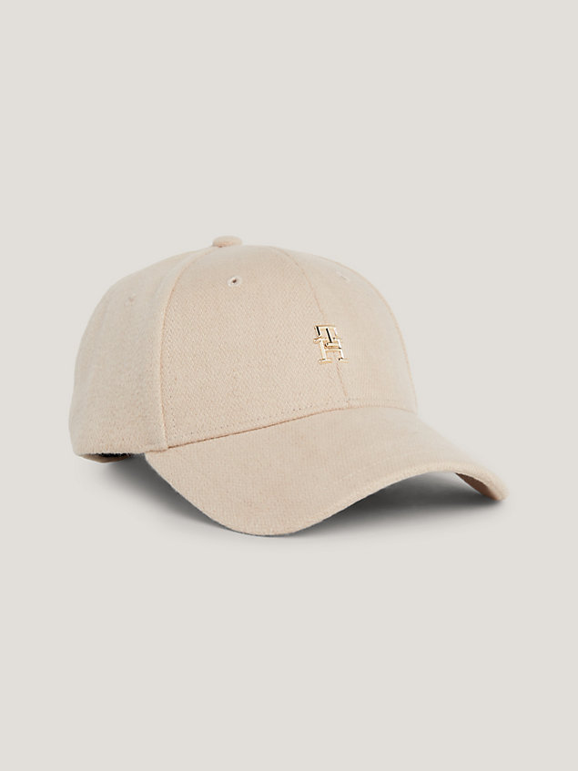 beige th monogram chic plaque baseball cap for women tommy hilfiger