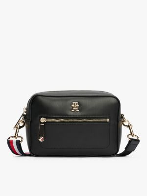 black iconic signature strap camera bag for women tommy hilfiger