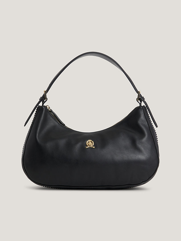 black leather crest hobo bag for women tommy hilfiger