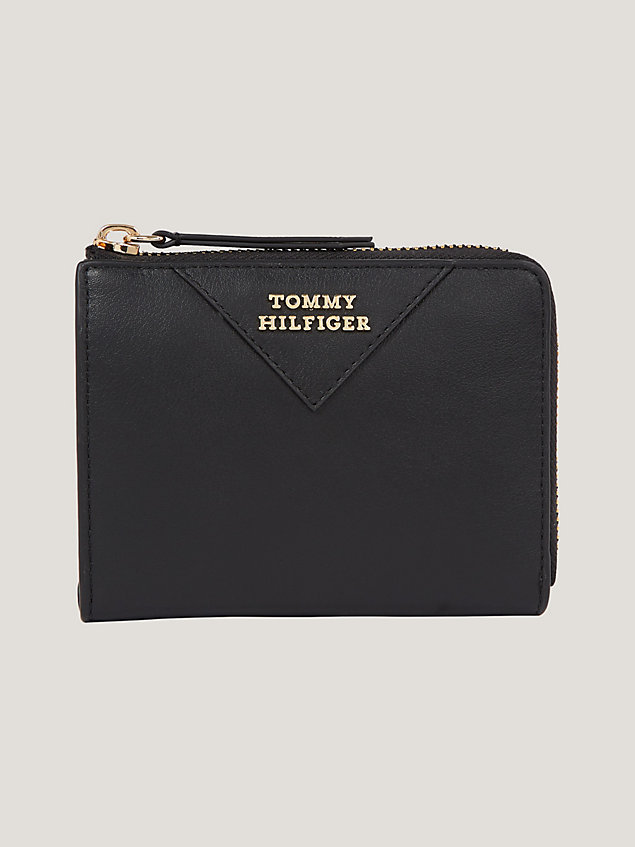 black medium leather zip-around wallet for women tommy hilfiger