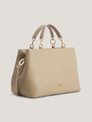 Luxe Leather Crest Charm Satchel | BEIGE | Tommy Hilfiger