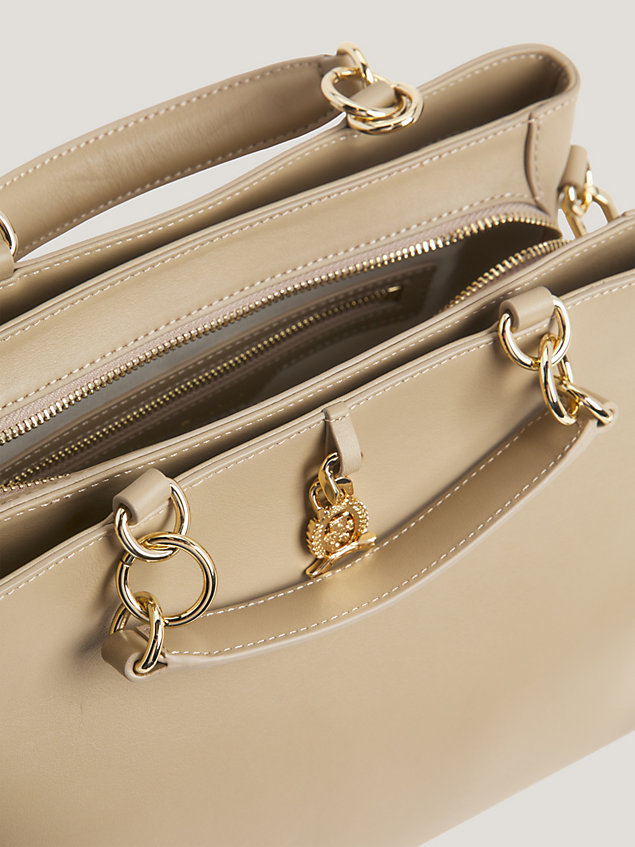 satchel luxe leather con stemma beige da donna tommy hilfiger